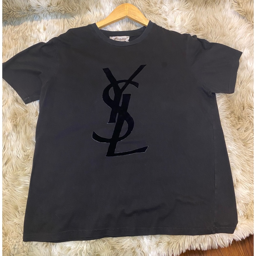 YSL Velour Black/Black Logo Shirt Rare
